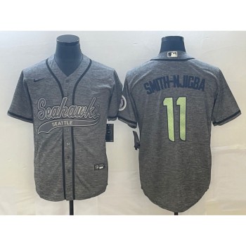 Men's Seattle Seahawks #11 Jaxon Smith-Njigba Grey With Patch Cool Base Stitched Baseball Jersey Men's Seattle Seahawks #11 Jaxon Smith-Njigba Grey With Patch Cool Base Stitched Baseball Jersey
