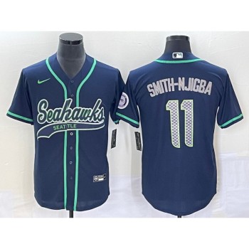 Men's Seattle Seahawks #11 Jaxon Smith-Njigba Navy With Patch Cool Base Stitched Baseball Jersey Men's Seattle Seahawks #11 Jaxon Smith-Njigba Navy With Patch Cool Base Stitched Baseball Jersey