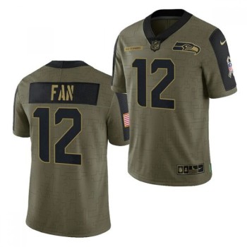 Men's Seattle Seahawks #12 Fan 2021 Olive Salute To Service Limited Stitched Jersey Men's Seattle Seahawks #12 Fan 2021 Olive Salute To Service Limited Stitched Jersey