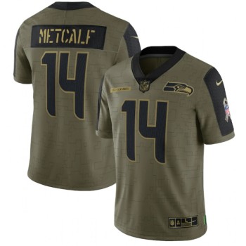 Men's Seattle Seahawks #14 D.K. Metcalf 2021 Olive Salute To Service Limited Stitched Jersey Men's Seattle Seahawks #14 D.K. Metcalf 2021 Olive Salute To Service Limited Stitched Jersey