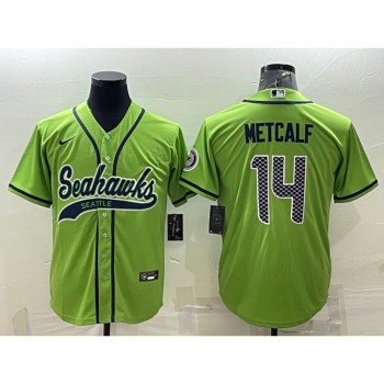 Men's Seattle Seahawks #14 DK Metcalf Green With Patch Cool Base Stitched Baseball Jersey Men's Seattle Seahawks #14 DK Metcalf Green With Patch Cool Base Stitched Baseball Jersey