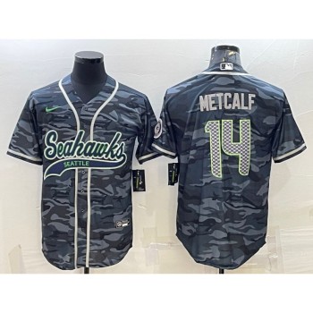 Men's Seattle Seahawks #14 DK Metcalf Grey Camo With Patch Cool Base Stitched Baseball Jersey Men's Seattle Seahawks #14 DK Metcalf Grey Camo With Patch Cool Base Stitched Baseball Jersey