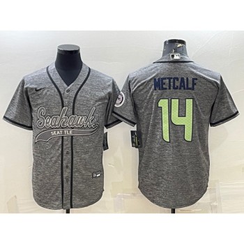 Men's Seattle Seahawks #14 DK Metcalf Grey With Patch Cool Base Stitched Baseball Jersey Men's Seattle Seahawks #14 DK Metcalf Grey With Patch Cool Base Stitched Baseball Jersey