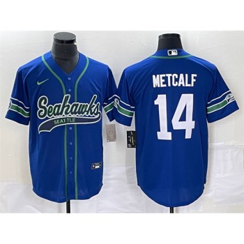 Men's Seattle Seahawks #14 DK Metcalf Royal Throwback Cool Base Stitched Baseball Jersey Men's Seattle Seahawks #14 DK Metcalf Royal Throwback Cool Base Stitched Baseball Jersey