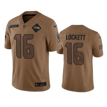 Men's Seattle Seahawks #16 Tyler Lockett 2023 Brown Salute To Service Limited Stitched Football Jersey Men's Seattle Seahawks #16 Tyler Lockett 2023 Brown Salute To Service Limited Stitched Football Jersey