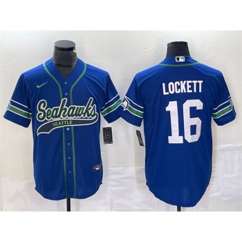 Men's Seattle Seahawks #16 Tyler Lockett Royal Throwback Cool Base Stitched Baseball Jersey Men's Seattle Seahawks #16 Tyler Lockett Royal Throwback Cool Base Stitched Baseball Jersey