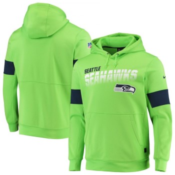 Men's Seattle Seahawks 2019 Neon Green 100th Season Sideline Team Logo Performance Pullover Hoodie Men's Seattle Seahawks 2019 Neon Green 100th Season Sideline Team Logo Performance Pullover Hoodie