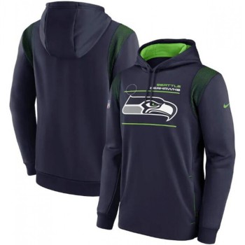 Men's Seattle Seahawks 2021 Navy Sideline Logo Performance Pullover Hoodie Men's Seattle Seahawks 2021 Navy Sideline Logo Performance Pullover Hoodie