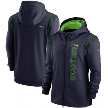 Men's Seattle Seahawks 2021 Navy Sideline Team Performance Full-Zip Hoodie Men's Seattle Seahawks 2021 Navy Sideline Team Performance Full-Zip Hoodie