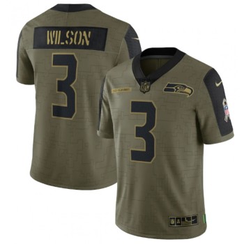 Men's Seattle Seahawks #3 Russell Wilson 2021 Olive Salute To Service Limited Stitched Jersey Men's Seattle Seahawks #3 Russell Wilson 2021 Olive Salute To Service Limited Stitched Jersey