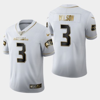 Men's Seattle Seahawks #3 Russell Wilson White 2019 100th Season Golden Edition Limited Stitched NFL Jersey Men's Seattle Seahawks #3 Russell Wilson White 2019 100th Season Golden Edition Limited Stitched NFL Jersey