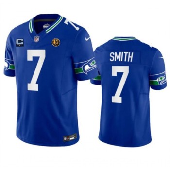 Men's Seattle Seahawks #7 Geno Smith Blue 2023 F.U.S.E. Throwback With 1-star C Patch And John Madden Patch Vapor Limited Stitched Football Jersey Men's Seattle Seahawks #7 Geno Smith Blue 2023 F.U.S.E. Throwback With 1-star C Patch And John Madden Patch Vapor Limited Stitched Football Jersey