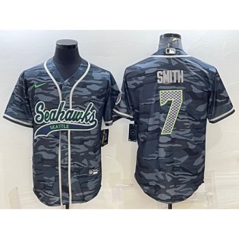 Men's Seattle Seahawks #7 Geno Smith Grey Camo With Patch Cool Base Stitched Baseball Jersey Men's Seattle Seahawks #7 Geno Smith Grey Camo With Patch Cool Base Stitched Baseball Jersey