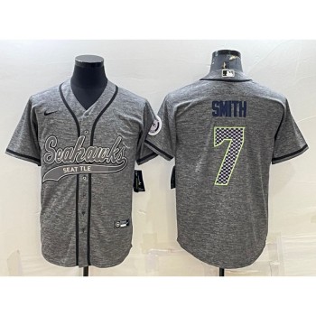 Men's Seattle Seahawks #7 Geno Smith Grey With Patch Cool Base Stitched Baseball Jersey Men's Seattle Seahawks #7 Geno Smith Grey With Patch Cool Base Stitched Baseball Jersey