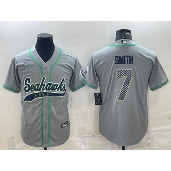 Men's Seattle Seahawks #7 Geno Smith Grey With Patch Cool Base Stitched Baseball Jersey Men's Seattle Seahawks #7 Geno Smith Grey With Patch Cool Base Stitched Baseball Jersey