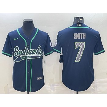 Men's Seattle Seahawks #7 Geno Smith Navy With Patch Cool Base Stitched Baseball Jersey Men's Seattle Seahawks #7 Geno Smith Navy With Patch Cool Base Stitched Baseball Jersey