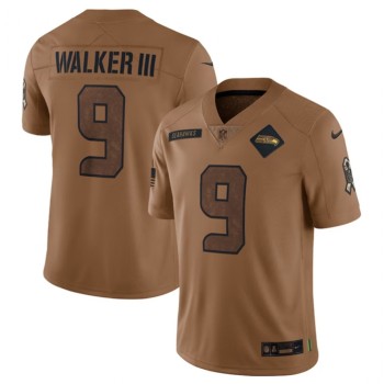Men's Seattle Seahawks #9 Kenneth Walker III 2023 Brown Salute To Service Limited Stitched Football Jersey Men's Seattle Seahawks #9 Kenneth Walker III 2023 Brown Salute To Service Limited Stitched Football Jersey
