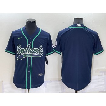 Men's Seattle Seahawks Blank Navy Cool Base Stitched Baseball Jersey Men's Seattle Seahawks Blank Navy Cool Base Stitched Baseball Jersey