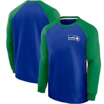 Men's Seattle Seahawks Blue/Green Historic Raglan Crew Performance Sweater Men's Seattle Seahawks Blue/Green Historic Raglan Crew Performance Sweater