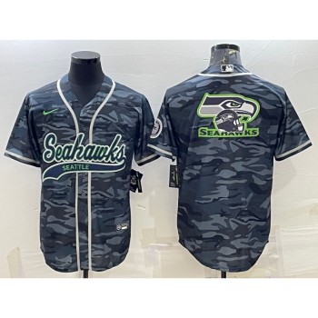 Men's Seattle Seahawks Grey Camo Team Big Logo With Patch Cool Base Stitched Baseball Jersey Men's Seattle Seahawks Grey Camo Team Big Logo With Patch Cool Base Stitched Baseball Jersey