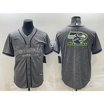 Men's Seattle Seahawks Grey Team Big Logo With Patch Cool Base Stitched Baseball Jersey Men's Seattle Seahawks Grey Team Big Logo With Patch Cool Base Stitched Baseball Jersey