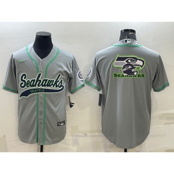 Men's Seattle Seahawks Grey Team Big Logo With Patch Cool Base Stitched Baseball Jersey Men's Seattle Seahawks Grey Team Big Logo With Patch Cool Base Stitched Baseball Jersey