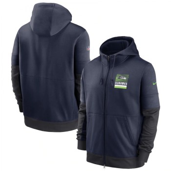 Men's Seattle Seahawks Navy Sideline Impact Lockup Performance Full-Zip Hoodie Men's Seattle Seahawks Navy Sideline Impact Lockup Performance Full-Zip Hoodie