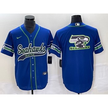 Men's Seattle Seahawks Royal Throwback Team Big Logo Cool Base Stitched Baseball Jersey Men's Seattle Seahawks Royal Throwback Team Big Logo Cool Base Stitched Baseball Jersey