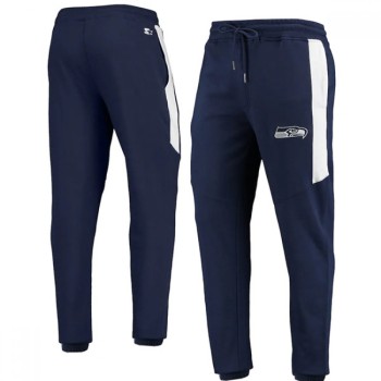 Men's Seattle Seahawks Starter Navy/White Goal Post Fleece Pants Men's Seattle Seahawks Starter Navy/White Goal Post Fleece Pants