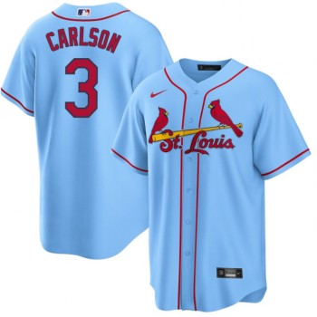 Men's St. Louis Cardinals #3 Dylan Carlson Blue Cool Base Stitched Jersey Men's St. Louis Cardinals #3 Dylan Carlson Blue Cool Base Stitched Jersey
