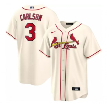 Men's St. Louis Cardinals #3 Dylan Carlson Cream Cool Base Stitched Jersey Men's St. Louis Cardinals #3 Dylan Carlson Cream Cool Base Stitched Jersey