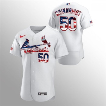 Men's St. Louis Cardinals #50 Adam Wainwright White 2020 Stars & Stripes Flex Base Stitched Jersey Men's St. Louis Cardinals #50 Adam Wainwright White 2020 Stars & Stripes Flex Base Stitched Jersey