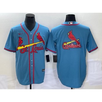 Men's St. Louis Cardinals Blue Big Team Logo in Back Cool Base Stitched Jersey Men's St. Louis Cardinals Blue Big Team Logo in Back Cool Base Stitched Jersey