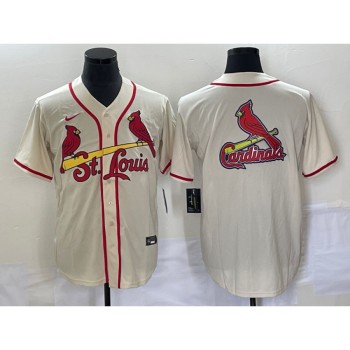 Men's St. Louis Cardinals Cream Big Team Logo in Back Cool Base Stitched Jersey Men's St. Louis Cardinals Cream Big Team Logo in Back Cool Base Stitched Jersey
