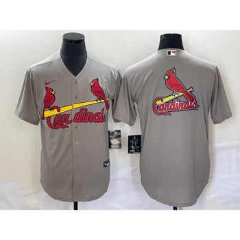 Men's St. Louis Cardinals Grey Big Team Logo in Back Cool Base Stitched Jersey Men's St. Louis Cardinals Grey Big Team Logo in Back Cool Base Stitched Jersey