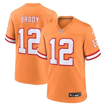 Men's Tampa Bay Buccaneers #12 Tom Brady Orange Throwback Limited Stitched Game Jersey Men's Tampa Bay Buccaneers #12 Tom Brady Orange Throwback Limited Stitched Game Jersey