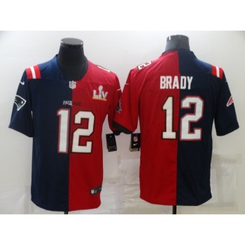 Men's Tampa Bay Buccaneers #12 Tom Brady Red Navy Super Bowl Split GOAT Stitched Jersey Men's Tampa Bay Buccaneers #12 Tom Brady Red Navy Super Bowl Split GOAT Stitched Jersey