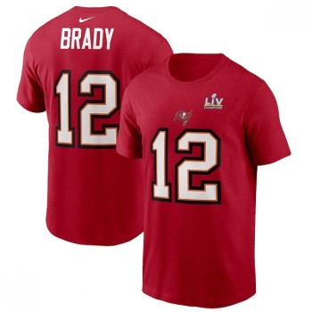 Men's Tampa Bay Buccaneers #12 Tom Brady Red Super Bowl LV NFL T-Shirt Men's Tampa Bay Buccaneers #12 Tom Brady Red Super Bowl LV NFL T-Shirt