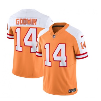 Men's Tampa Bay Buccaneers #14 Chris Godwin 2023 F.U.S.E. White/Orange With 4-Star C Patch Throwback Limited Stitched Jersey Men's Tampa Bay Buccaneers #14 Chris Godwin 2023 F.U.S.E. White/Orange With 4-Star C Patch Throwback Limited Stitched Jersey