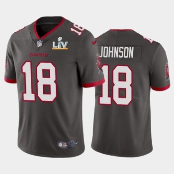 Men's Tampa Bay Buccaneers #18 Tyler Johnson Grey 2021 Super Bowl LV Limited Stitched Jersey Men's Tampa Bay Buccaneers #18 Tyler Johnson Grey 2021 Super Bowl LV Limited Stitched Jersey
