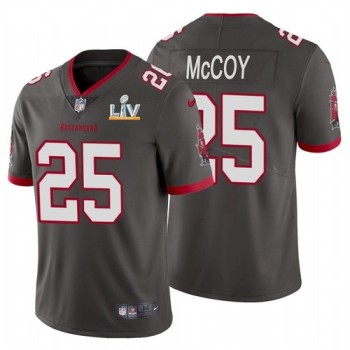 Men's Tampa Bay Buccaneers #25 LeSean McCoy Grey 2021 Super Bowl LV Limited Stitched Jersey Men's Tampa Bay Buccaneers #25 LeSean McCoy Grey 2021 Super Bowl LV Limited Stitched Jersey