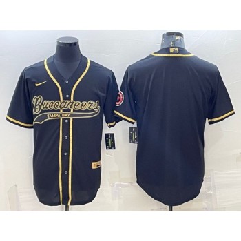 Men's Tampa Bay Buccaneers Blank Black Gold With Patch Cool Base Stitched Baseball Jersey Men's Tampa Bay Buccaneers Blank Black Gold With Patch Cool Base Stitched Baseball Jersey