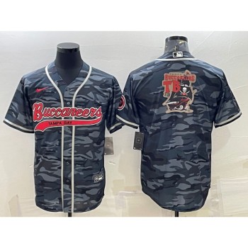 Men's Tampa Bay Buccaneers Grey Camo Team Big Logo With Patch Cool Base Stitched Baseball Jersey Men's Tampa Bay Buccaneers Grey Camo Team Big Logo With Patch Cool Base Stitched Baseball Jersey