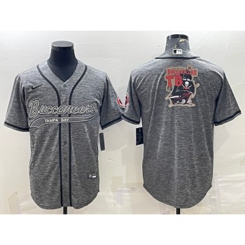 Men's Tampa Bay Buccaneers Grey Team Big Logo With Patch Cool Base Stitched Baseball Jersey Men's Tampa Bay Buccaneers Grey Team Big Logo With Patch Cool Base Stitched Baseball Jersey