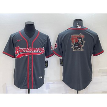 Men's Tampa Bay Buccaneers Grey Team Big Logo With Patch Cool Base Stitched Baseball Jersey Men's Tampa Bay Buccaneers Grey Team Big Logo With Patch Cool Base Stitched Baseball Jersey