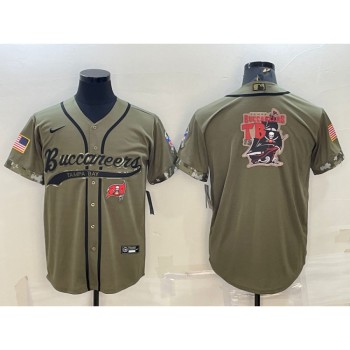 Men's Tampa Bay Buccaneers Olive 2022 Salute To Service Team Big Logo Cool Base Stitched Baseball Jersey 001 Men's Tampa Bay Buccaneers Olive 2022 Salute To Service Team Big Logo Cool Base Stitched Baseball Jersey 001