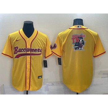 Men's Tampa Bay Buccaneers Yellow Team Big Logo With Patch Cool Base Stitched Baseball Jersey Men's Tampa Bay Buccaneers Yellow Team Big Logo With Patch Cool Base Stitched Baseball Jersey