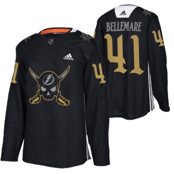 Men's Tampa Bay Lightning #41 Pierre-Edouard Bellemare Black Gasparilla inspired Pirate-themed Warmup Stitched Jersey Men's Tampa Bay Lightning #41 Pierre-Edouard Bellemare Black Gasparilla inspired Pirate-themed Warmup Stitched Jersey