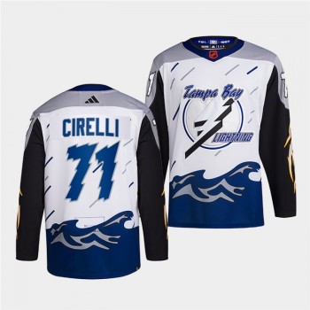 Men's Tampa Bay Lightning #71 Anthony Cirelli White 2022-23 Reverse Retro Stitched Jersey Men's Tampa Bay Lightning #71 Anthony Cirelli White 2022-23 Reverse Retro Stitched Jersey