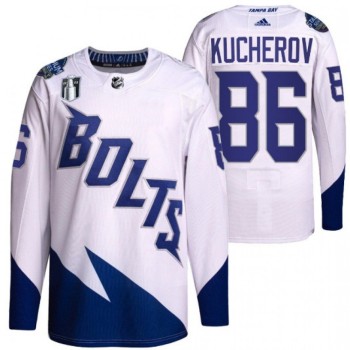 Men's Tampa Bay Lightning #86 Nikita Kucherov 2022 White Stanley Cup Final Patch Stitched Jersey Men's Tampa Bay Lightning #86 Nikita Kucherov 2022 White Stanley Cup Final Patch Stitched Jersey